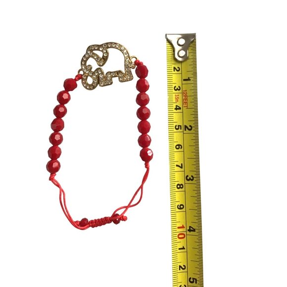 WOMENS RED BEADS WITH ELEPHAN CHARM ADJUSTABLE BRACELET - Picture 4 of 4
